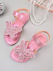 Sandal đế bằng chống trượt đính sequin và nơ bóng bẩy mới năm 2026 dành cho bé gái, thích hợp cho các chuyến đi chơi cuối tuần cùng gia đình, tiệc trà của chị em gái, các hoạt động ở trường mẫu giáo. - Hồng - Xem 1