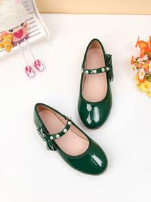 Fashionable Girl Pearl Flat Shoes, Autumn/Winter - Green - View 3