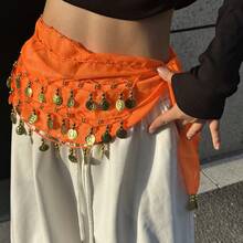 1 pieza Cadena para la cintura de baile, accesorio de baile del vientre de estilo hip hop callejero con monedas doradas cosidas a mano, multicolor, de tela metálica, decorativo y sexy para la cintura y falda, estilo bohemio y retro, para fiestas, vida nocturna, atuendos de playa, ropa y accesorios de festival - Multicolor - Ver 2