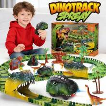 恐龙轨道车玩具 DIY 组装过山车电动火车 3-6 岁玩具，生日礼物男孩玩具，恐龙造型 - 彩色 - 查看 3