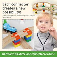 16 conectores de bloques de construcción de partículas grandes y vías de madera, 4 colores, compatibles con vías de tren de madera y bloques de construcción de partículas grandes para juego creativo - Colores mixtos - Ver 5