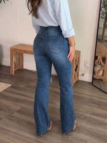 Women's Distressed Elastic Skinny Flare Jeans Casual Spring - Rửa tối - Xem 5