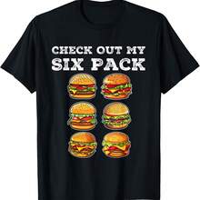 Camiseta divertida de hamburguesa con queso "Mira mi hamburguesa Six Pack Burger" - Negro 4 - Ver 1
