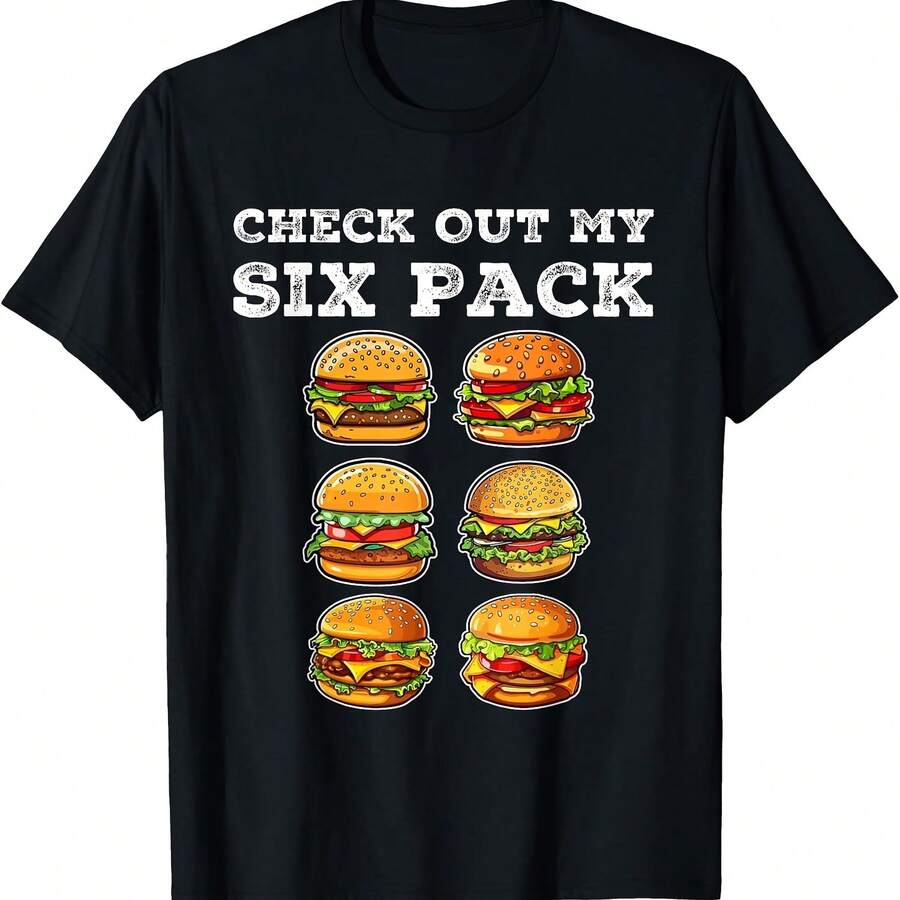 Camiseta divertida de hamburguesa con queso "Mira mi hamburguesa Six Pack Burger" - Negro 4 - Ver 1