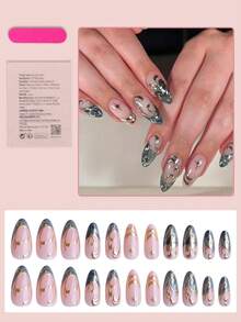 Bộ 24 móng giả hình hạnh nhân cỡ trung bình, màu xanh lá cây kiểu Pháp với đầu móng nhọn, họa tiết ngôi sao vàng 3D và đường nét tinh tế, phong cách tối giản lấp lánh, phù hợp cho sử dụng hàng ngày, dự tiệc và hẹn hò. - Nhiều màu - Xem 2