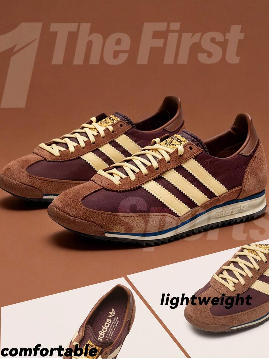 Adidas Originals Giày trượt ván SL 72 OG W Classic dành cho nam và nữ, Giày thể thao thường ngày cổ thấp, Giày du lịch cho cặp đôi/học sinh IE3425 - Nâu/vàng nhạt - Xem 1