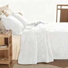 3 Pcs Bed Comforter Set,Queen Comforter Set,Edredones Para Cama Queen Size Quilt Bedding Set,White Lightweight Microfiber Quilt,Modern Geometric 3-Piece Set(1 Quilt+2 Pillow Shams) Queen/Full 90''X96'' Soft Skin-Friendly Breathable Fluffy Cozy Warm All-Season Holiday Bedding For Bedroom Living Room Home Dorm Apartment Decor - White - View 2