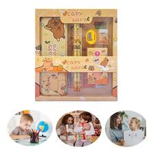 Juego de papelería infantil (incluye estuche): 5 piezas de papelería con dibujos animados (lápiz, borrador, sacapuntas, regla y cuaderno) | Ideal para la vuelta al cole, regalos y tareas escolares. - Caqui - Ver 2