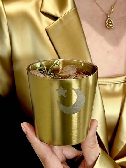 Gold Stainless Steel Tumbler With Crescent Moon, Insulated Travel Drinkware, 175ml Double-Wall Insulated For Hot & Cold Drinks - The Luxurious Gift For Ramadan, Eid & Valentine's Day | Elegant Travel-Ready Cup For Home, Office & Gifting