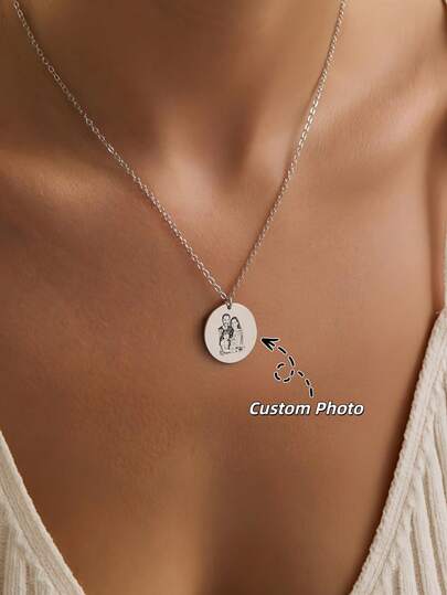 1pc Customized Round Pendant Necklace | Stainless Steel Pet Portrait Necklace For Women | Minimalist Personalized Photo Necklace With Customizable Chain | Minimalist Charm Customized Gift | Necklace For Mom | Personalized Gift | Gift For Girlfriend | Pet Memorial Necklace | Birthday Gift | Eternal Partner Memorial Gift | Customized Round Photo Engraved Necklace | Personalized Christmas Family Gift | Necklace With Selectable O-Chain, Box Chain, Wave Chain, Ball Chain