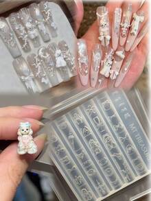 1pc Cute Maltese Dog, Bow, Dessert, Kitty, Floral Edging 3D Nail Art Mold, Transparent Silicone Mold - Clear - View 2