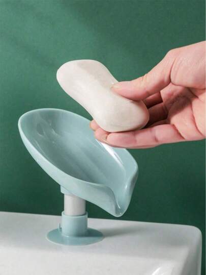 1pc Leaf Shaped Self-Draining Soap Dish, Soap Holder, Suction Cup Draining New Hole-Free Wall-Mounted Soap Rack For Draining And Storage, V-Shaped, Easy To Clean, Suitable For Spring Gifts Decoration, Wall-Mounted, Drill-Free, Flowing Soap Box, Storage Rack, Household, Drainage, Bathroom, Storage Rack - No Drilling Installation, Space-Saving Bathroom Storage, Green/Gray Plastic Shower Caddy For Placing Soap
