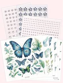 9件組紋身貼套組 綠色閃粉蝴蝶眼尾臉部裝飾圖案 + 銀白色五角星大小水鑽臉部裝飾 閃亮寶石 Y2K 音樂節嘉年華 DIY 派對化妝舞會水鑽貼紙 - 彩色 - 查看 8