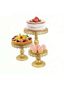 1 pieza Soporte redondo dorado para pastel, bandeja de postre con decoración elegante de encaje, adecuado para bodas, cumpleaños, fiestas, celebraciones, exhibición de pasteles - Multicolor - Ver 11