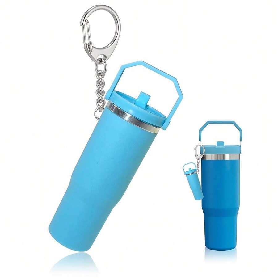 LAEKOU Mini Cup Keychain Compatible With Stanley Cup, Cute Tumbler Holder Key Chain For Purse Bag Backpack - LightBlue - View 1