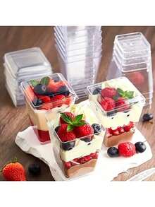 50/20/10/1 Piezas Vasos de postre de 5 Oz con tapas, para yogur, pudín/vasos de aperitivo, mini vasos de postre, pudín, fruta y helado, postres, aperitivos, tiramisú, helado, yogur, adecuado para fiestas, bodas, decoración, viajes - Multicolor - Ver 4