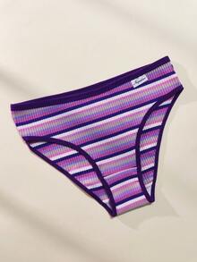 3pcs Women's Colorful Ribbed High Waist Tummy Control Briefs - Multicolor - View 6
