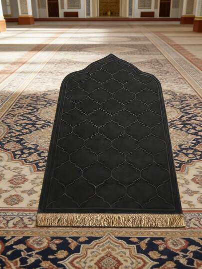 1 tấm thảm cầu nguyện hoa văn trang nhã - Chất liệu vải nỉ mềm mại, có thể giặt máy, hình chữ nhật, thiết kế họa tiết nhà thờ Hồi giáo ánh vàng, thích hợp sử dụng trong nhà.