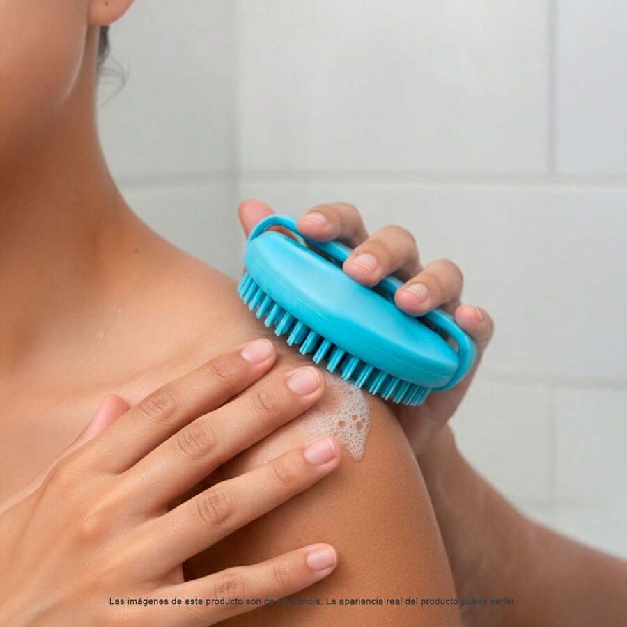 Cepillo Exfoliante Corporal Silicona Multiusos Masaje Cerdas Suaves Forma Circular Ergonómica Banda Agarre Rosa Verde Azul Baño Ducha - Azul - Ver 1