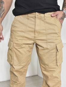 Calças Cargo Masculino Sarja Casuais com Multi-Bolsos Com Lycra - Caramelo - Visão 8