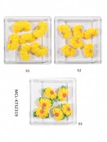 6/12/30pcs 3D Handmade Acrylic Flower Nail Art Decorations - Luxury White 3D Flowers With Rainbow Rhinestones And Golden Beads, Carved By Nail Artists, INS Trending Spring/Summer DIY Nail Supplies, Suitable For Women And Girls, Elegant Nail Stickers Nails - Yellow - View 10