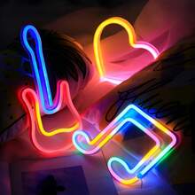 Luminária de LED neon rosa em formato de nota musical, com dupla alimentação (bateria/USB), iluminação suave, tamanho 17 x 14 cm, ideal para quarto de menina, dormitório, presente de Dia dos Namorados e decoração de festas. - Branco - Ver 2
