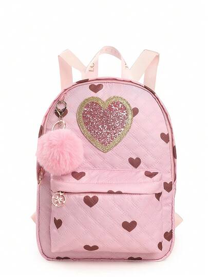Kids' Fashion Glitter Heart Mini Backpack With Plush Decor, Casual Daypack Suitable For Leisure Outings, Shopping, Dates, Parties, Hiking, Running, Climbing, Travel - A Perfect Gift For Friends, Family, And Children On Holidays And Birthdays