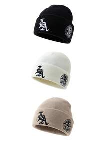 2pcs/3pcs LA Letter 3D Embroidery Beanie Hats, Suitable For Autumn/Winter Daily Wear And Keeping Warm - A - View 7