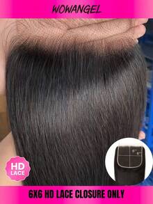 WOWANGEL Peluca con cierre de encaje de alta definición de 6"X6", cabello brasileño Remy, ajuste invisible y sin costuras, pre-arrancado, peluca con cierre frontal de encaje de alta definición, solo cabello virgen, para mujeres - Natural y negro - Ver 2