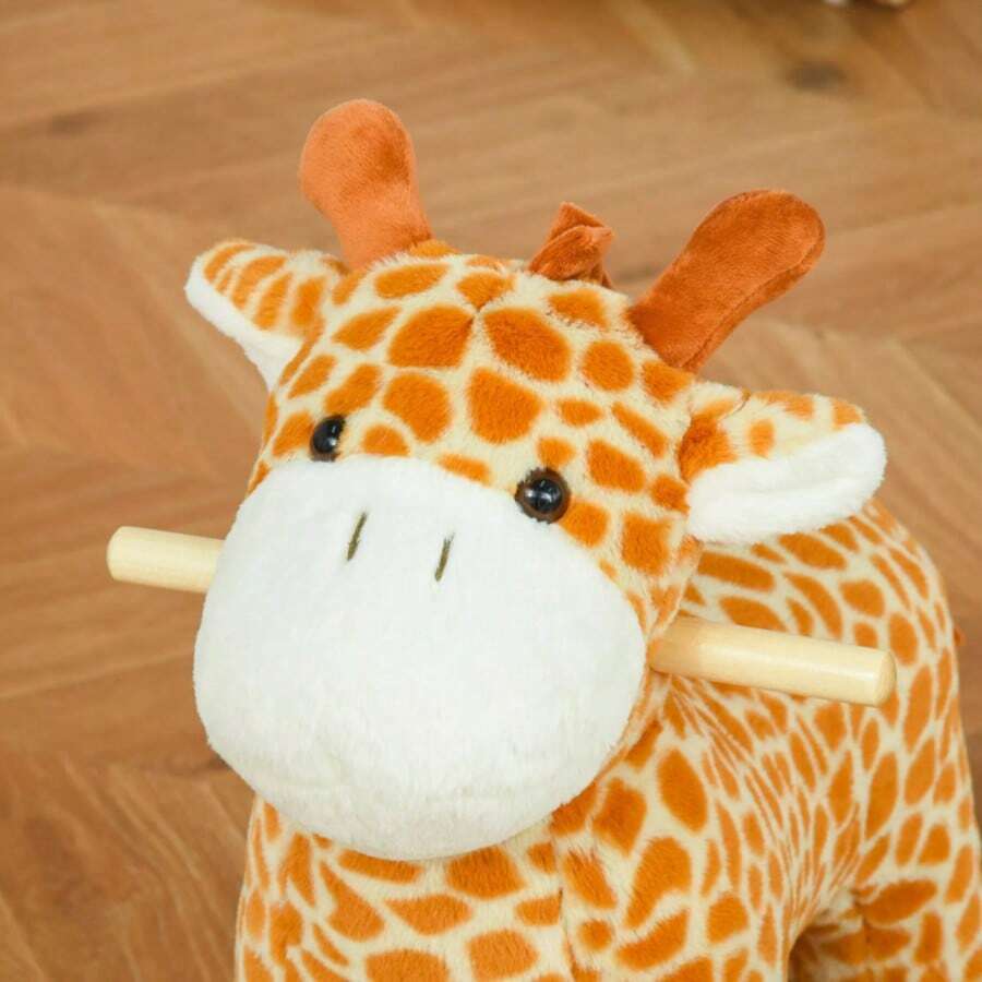 Giraffe Rocking Horse Plush Toy, Yellow, With Realistic Sounds, Pedals, And Handles. A Rocking Horse Suitable For Children Aged 3-6. - Yellow - View 1