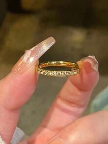 1pc Stainless Steel Starry Sky 18K Gold Plated Rhinestone Ring, Suitable For Women's Daily Wear, Gift - Ring - View 18