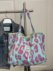 Fashionable Sweet & Cool Large Leopard Print Cloth Large Capacity Casual Shoulder Tote Shopping Bag - Blue - View 7