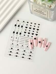 FULL BEAUTY 2PCS 3D Nail Sticker Black Heart Love Nail Decals Valentine's Day Self-Adhesive Sliders Nail Supplies Heart Star Nail Art Design Black White Red Heart Nail Stickers For Women Manicure Decoration - Đen và trắng - Xem 4