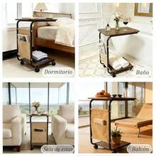 mesa de centro salaMesa Auxiliar En Forma De C Con Bolsa De Tela Mesita Marrón De 2 Niveles Con 4 Ruedas Coffee Table Industrial Rústico Estructura De Metal Side Table Ideal Para Sala/Dormitorio 40x38.5x62CM - Marrn - Ver 3