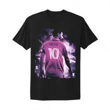 Lionel Star Player Women's Fashion Logo Print T-Shirt - Short Sleeve Crew Neck Cotton Top - 黑色 - 查看 2