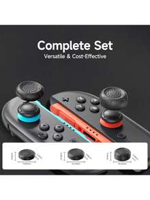 三合一硅胶摇杆帽，防滑保护套，兼容 Switch NS2/OLED/Lite、Joy-Con、Pro 控制器、5/4、Series X/S，3D 纹理握把，防汗，提升射击精度，延长摇杆寿命，游戏配件（黑色/红蓝） - 彩色 - 查看 14