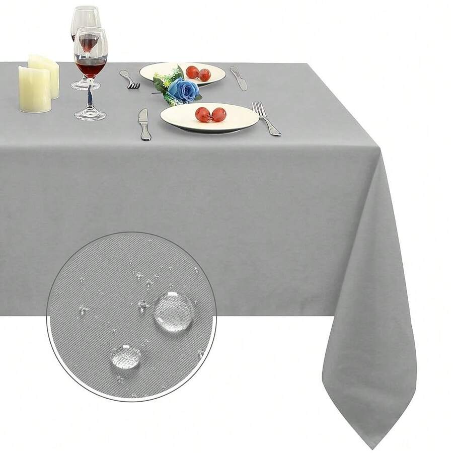 Obstal 210GSM Rectangle Table Cloth - Heavy Duty Water Resistance Microfiber Tablecloth, Decorative Fabric Table Cover For Outdoor And Indoor Use (Silver, 60 X 102 Inch) - 銀色 - 查看 1