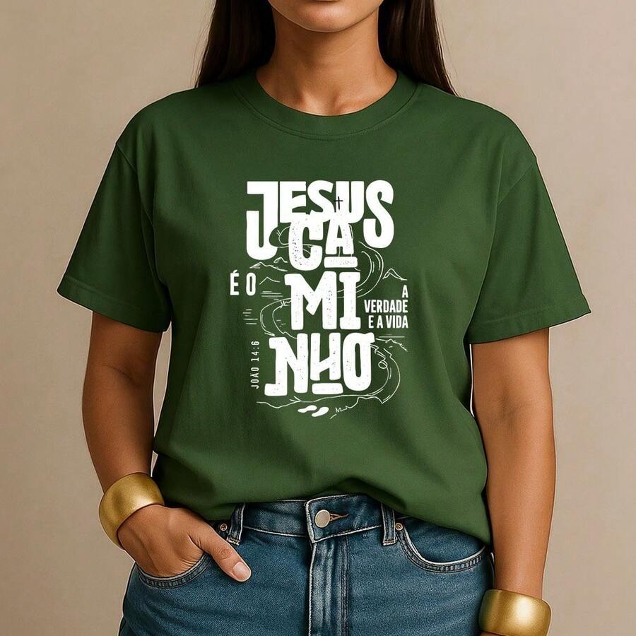 Christian T-Shirt Jesus Is The Way The Truth And The Life John 14:6 Premium Print Faith Style Shirt - Màu xanh lá cây đậm - Xem 1