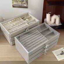 1pc 3-Layer Jewelry Box With Velvet Lining, Transparent Drawer Storage For Necklaces, Bracelets, Rings, Earrings , Makeup Room Decor - Multicolor - View 11