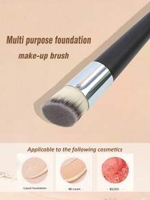 1pc Foundation Brush Broom Powder & Shadow Brush Liquid/Cream & Blush Mix Angled Professional Makeup Brush Makeup Tools, - Silver - View 2