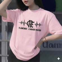 Women's T-Shirt, Flamengo Blouse, The Greatest Passion, Premium Cotton T-Shirt With Heartbeat Design. - 羅莎 - 查看 1