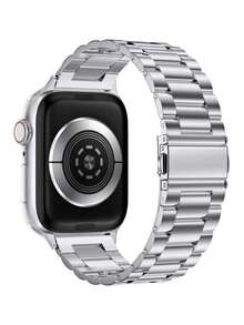 1pc Adjustable Stainless Steel Watch Band Compatible With Apple Watch Series 11 10 9 8 7 6 5 4 3 2 1 SE Ultra, Fashionable Gift For Men And Women, Fits 38mm 40mm 41mm 42mm 44mm 45mm 46mm 49mm (Watch Not Included) - Silver - View 4