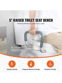 Raised Toilet Seat 5 Height Raised 350 Lbs Weight Capacity For Round And Elongated Toilet Twist Lock Installation19.1 - 21.7 Adjustable Width For Elderly Handicap Patient Pregnant M - trắng - Xem 2