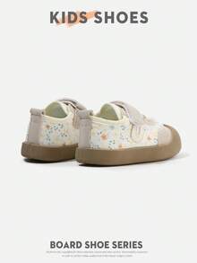 1 Pair Kids' Floral & Lace Decorated Canvas Shoes, Round Toe Low-Top, Hook And Loop Design, Flat Heel, Sweet Casual Style, Suitable For Daily Outings, Campus Activities, Etc. [Please Select Size Based On Actual Cm Measurement] - Beige - View 3