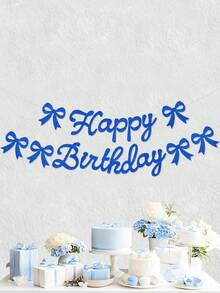 闪光“生日快乐”拉旗，海军蓝领结生日快乐横幅，生日派对装饰拉旗，领结生日主题拉旗，领结生日派对装饰 - 藍色 - 查看 5