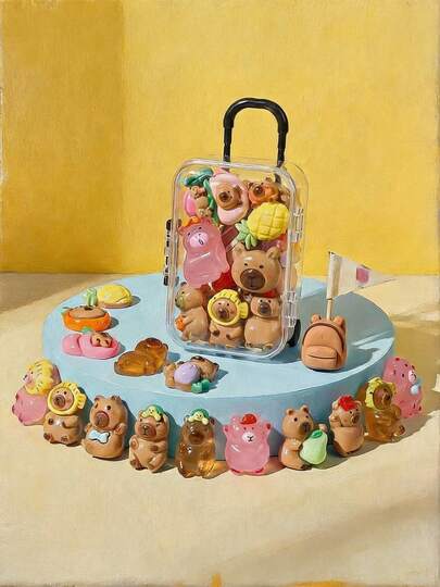 POKOJA LAND 21pcs [20pcs Mixed Hamster + 1pc Suitcase] Colorful Luminous Cute Cartoon Hamster Charms, Resin DIY Accessories For Crafts, Phone Cases, Hair Accessories, Earrings, Keychains - Whimsical Cartoon Animal Pendants, No Battery Required. Adorable Mini Animal Food Bottle Surprise Blind Bags - Fun Gifts For Easter, Valentine's Day And Other Parties! Various Colors And Styles, Perfect For Gifting, Home Decor And Holiday Celebrations, Gift Bag