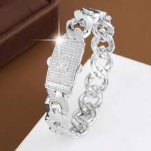 1pc Chain-Link Design Cubic Zirconia Inlaid Women Fashion Bracelet - Multicolor - View 7