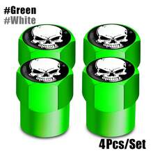 Tapa de vástago de válvula de neumático con logotipo de calavera de aleación de aluminio, tapas de válvula de aire de vástago de rueda de neumático para automóviles, 4 piezas por juego 8EM6 - Verde-Negro-Blanco - Ver 28