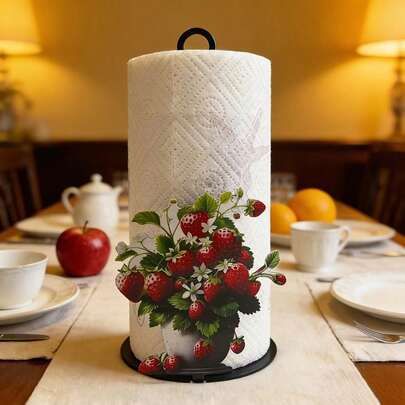 1个可爱草莓图案独立式纸巾架 | 适用于厨房和浴室的台面支架，节省空间，非常适合家居装饰