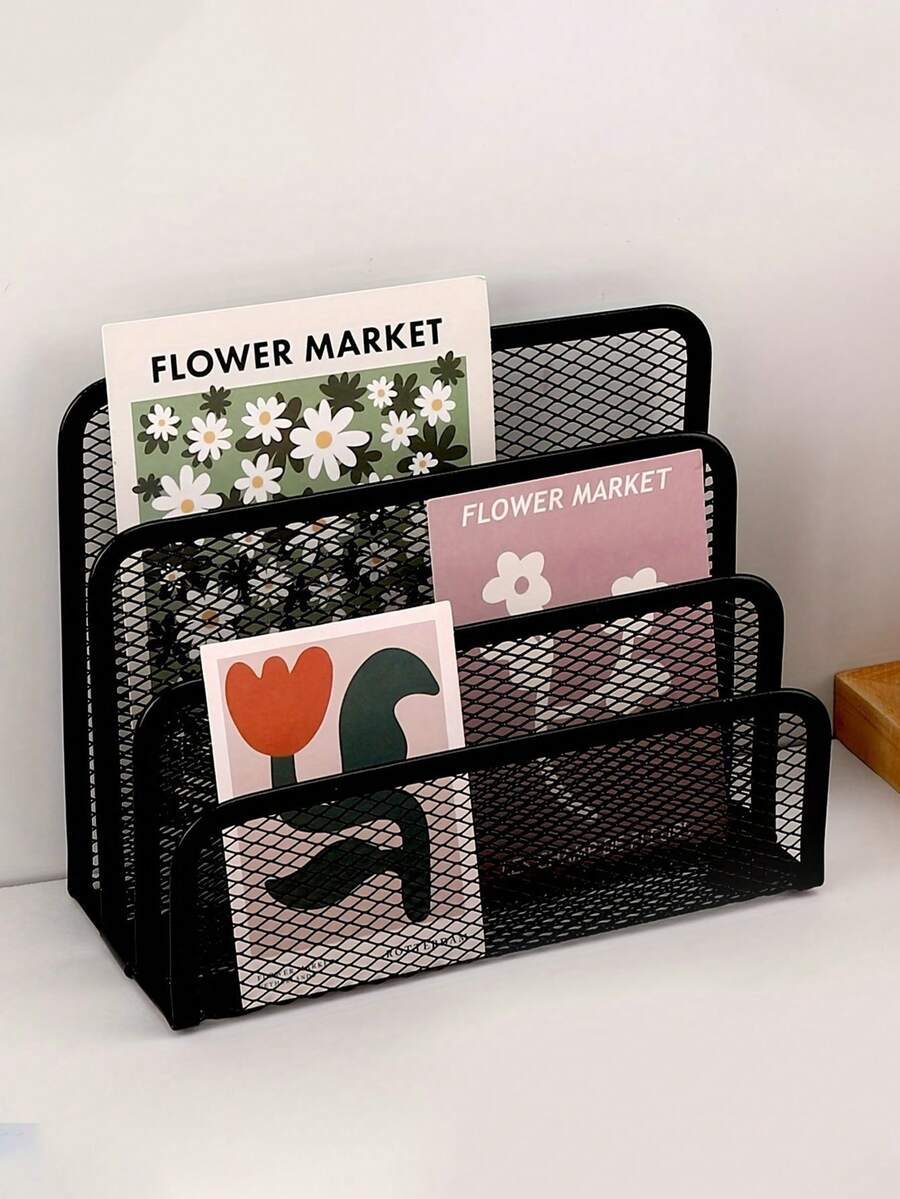 Multipurpose Metal Wire Grid Desk Organizer With Bookshelf, File Holder, Envelope/Card Slots - Space-Saving Freestanding Storage Rack Suitable For Home Office Decor, Compact Vertical Storage Design For Home And Office - Single Piece - View 1